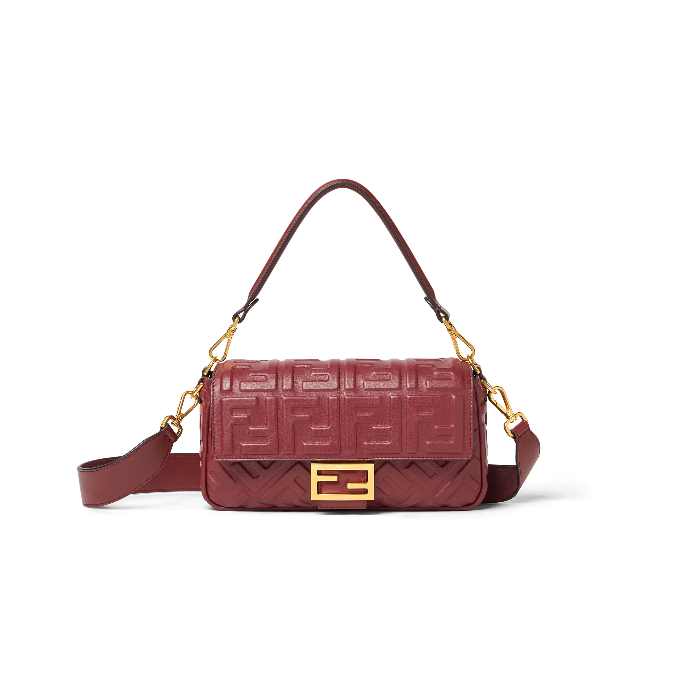 FENDI BAGUETTE BURGUNDY LEATHER BAG 8BR600AT57F1CGF (27*15*6cm)